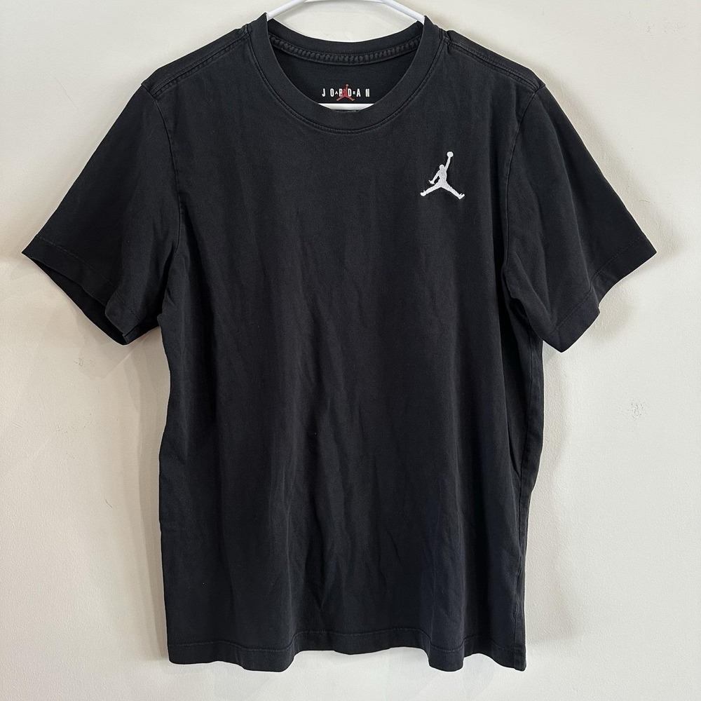 VTG Boys Air Jordan Black Short Sleeve‎ T Shirt Embroidered Logo Large